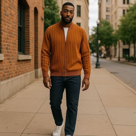 Bachrach Mens XL Sweater Striped Cardigan Wool Blend Zip Vintage Retro Pullover - Picture 1 of 12